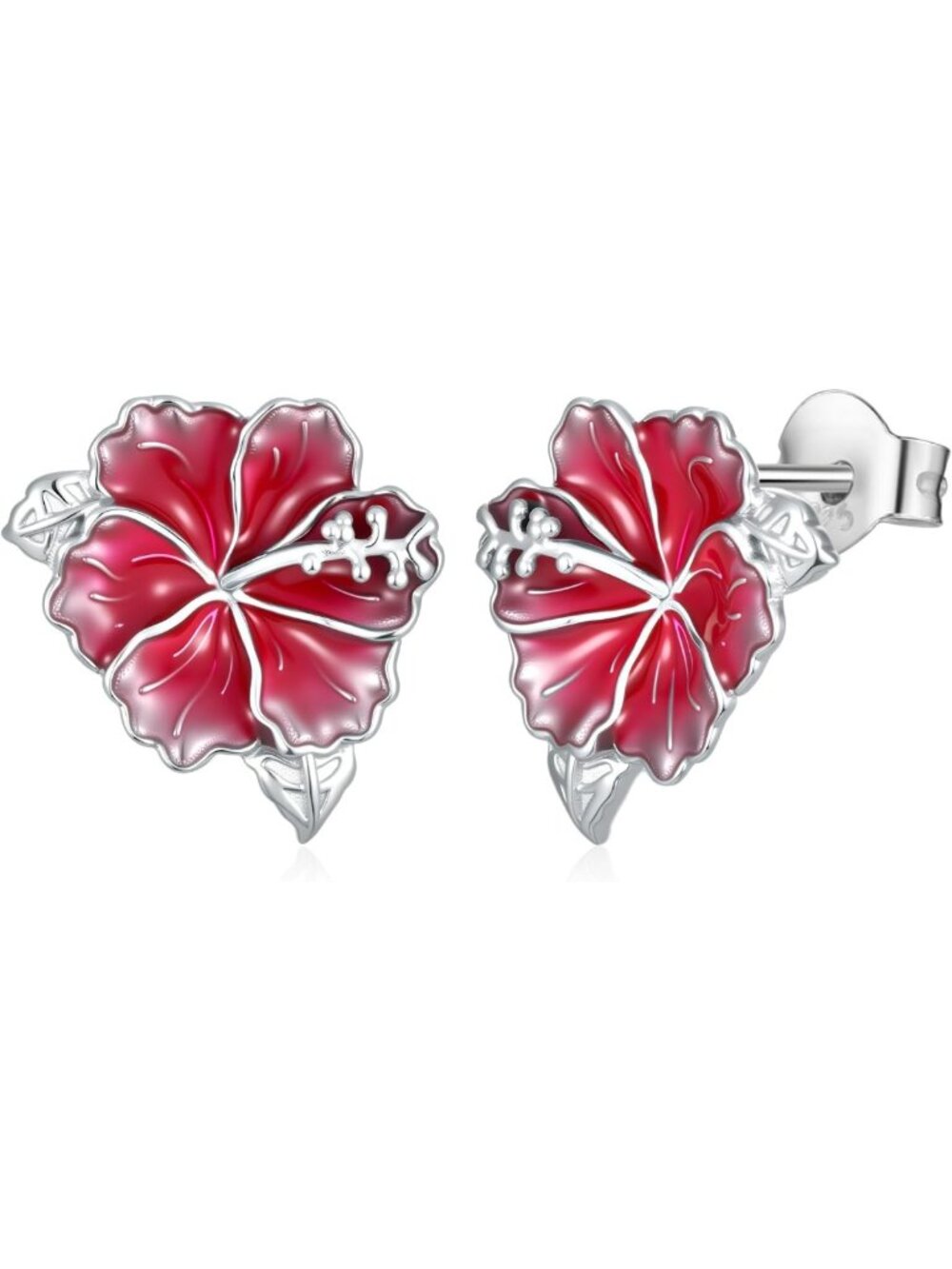 Hibiscus Flower Stud Earrings in 925 Sterling Silver - Perfect Gift for Women